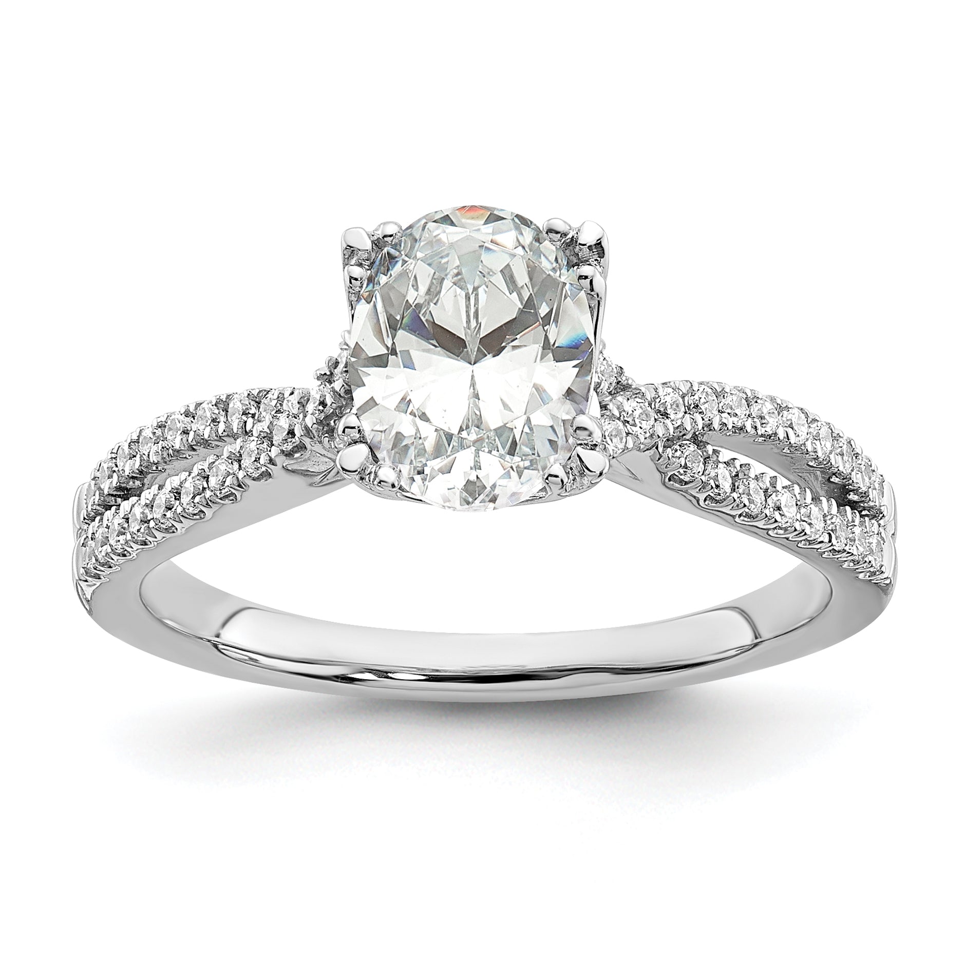 14K White Gold Criss Cross (Holds 1 Carat (8.00X6.1mm) Oval Center) 1/5 Diamond Semi Mount Engagement Ring