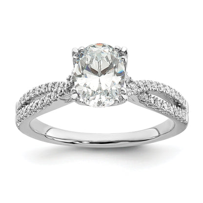 14K White Gold Criss Cross (Holds 1 Carat (8.00X6.1mm) Oval Center) 1/5 Diamond Semi Mount Engagement Ring