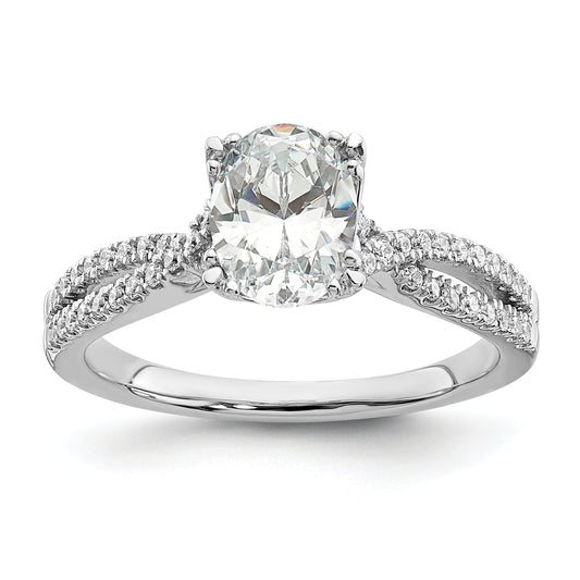 14K White Gold Criss Cross (Holds 1 Carat (8.00X6.1mm) Oval Center) 1/5 Diamond Semi Mount Engagement Ring