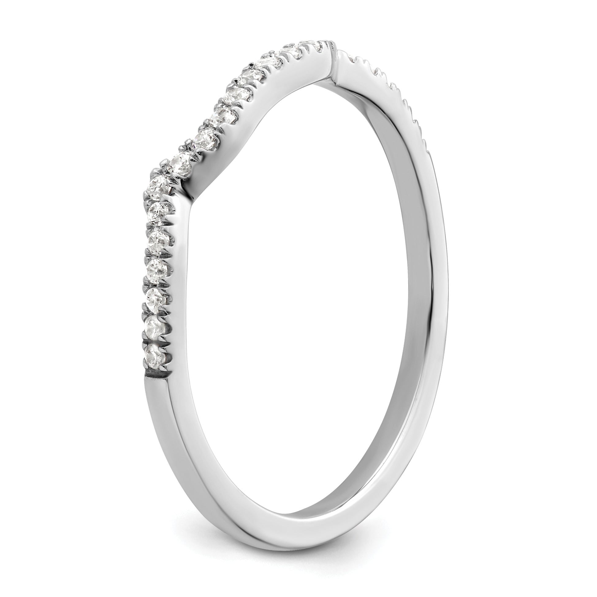 14K White Gold 1/8 Carat Diamond Contoured Complete Wedding Band