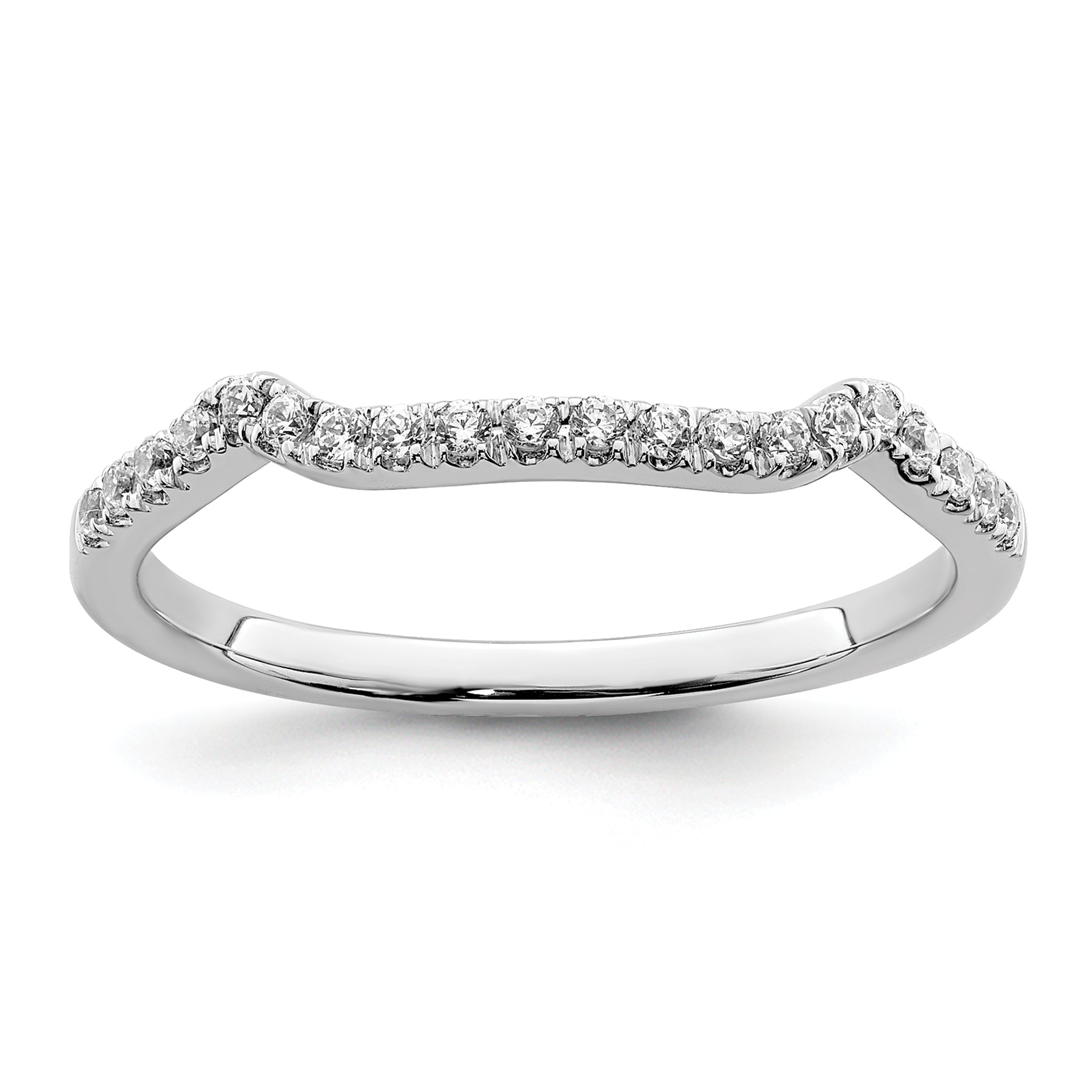 14K White Gold 1/8 Carat Diamond Contoured Complete Wedding Band