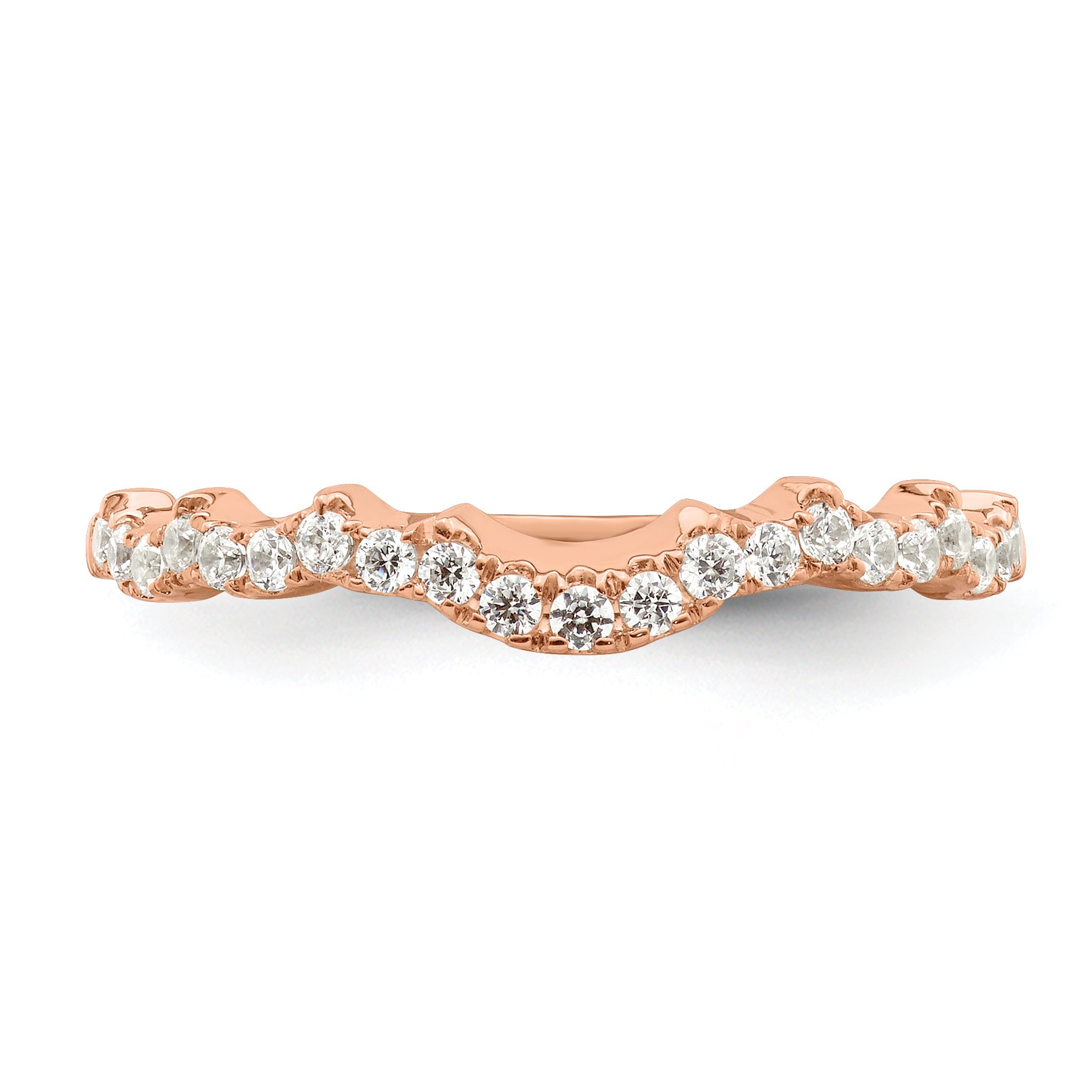 14K Rose Gold 1/4 Carat Diamond Contoured Complete Wedding Band
