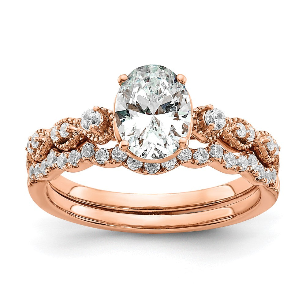 14k Rose Gold 1/8 Ct. Lab Grown Diamond VS/SI+ G+ 1 Ct. Center Oval Semi Mount Engagement Ring