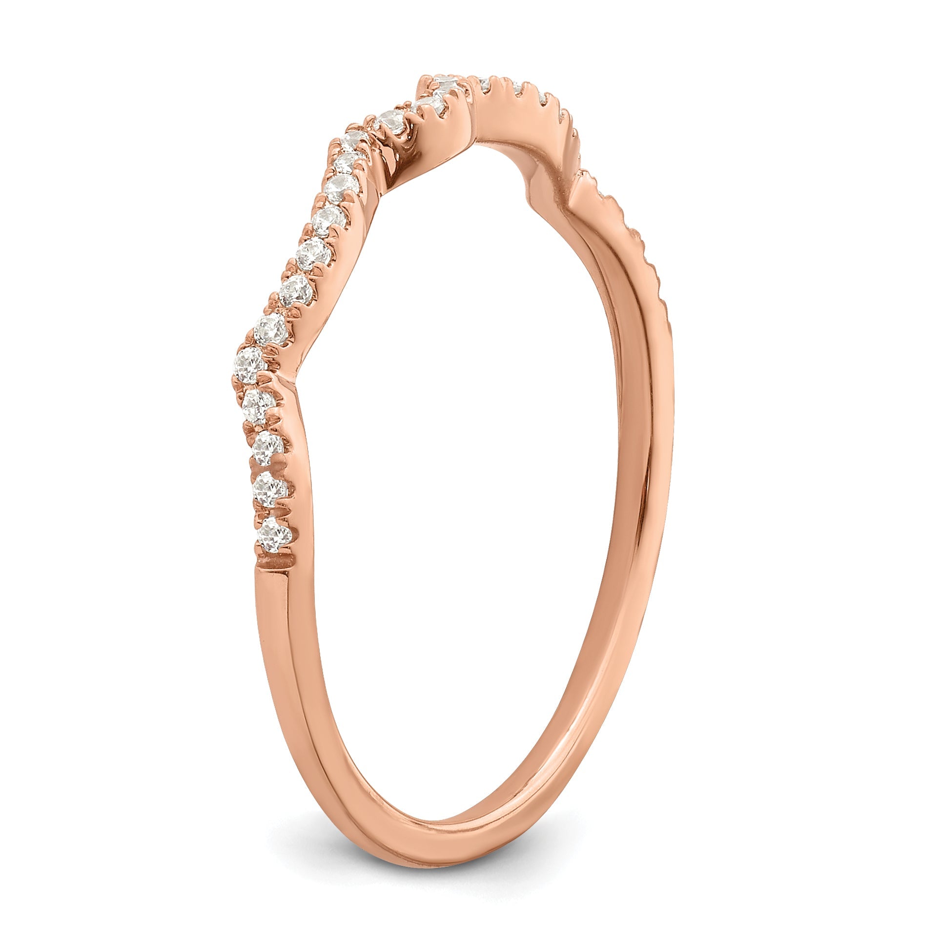 14K Rose Gold 1/15 Carat Diamond Contoured Complete Wedding Band