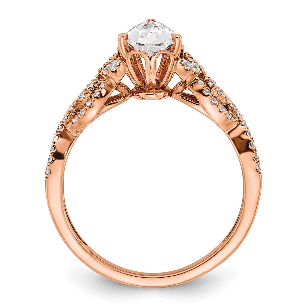 14K Rose Gold Criss Cross (Holds 1 Carat (8.00X6.1mm) Pear Center) 1/5 Diamond Semi Mount Engagement Ring