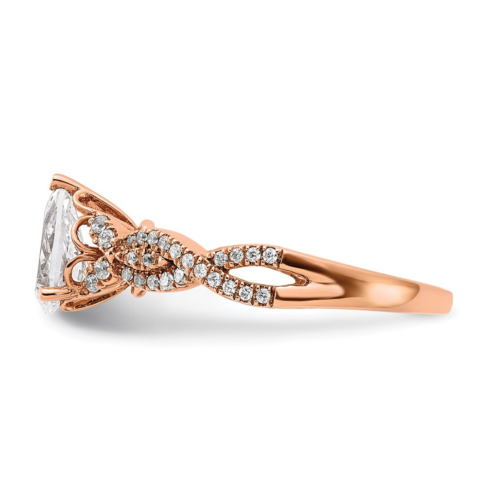 14K Rose Gold Criss Cross (Holds 1 Carat (8.00X6.1mm) Pear Center) 1/5 Diamond Semi Mount Engagement Ring