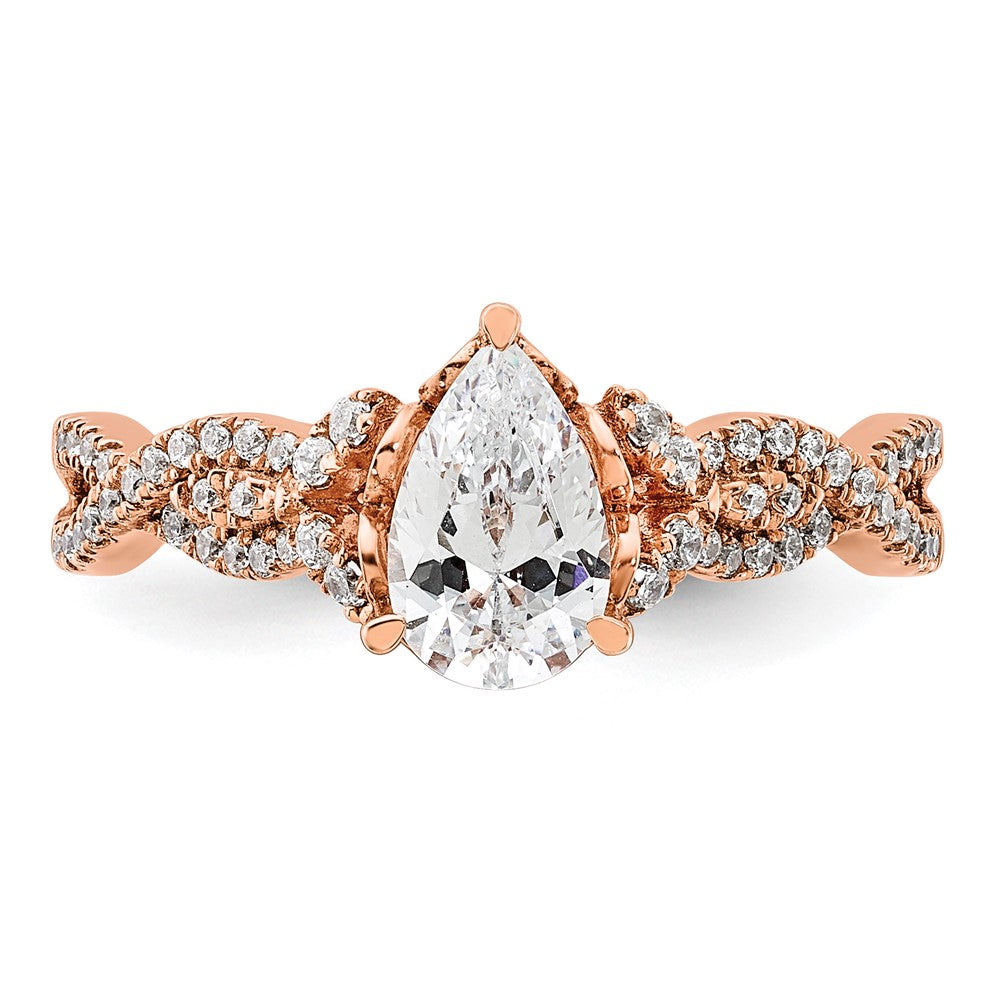 14K Rose Gold Criss Cross (Holds 1 Carat (8.00X6.1mm) Pear Center) 1/5 Diamond Semi Mount Engagement Ring