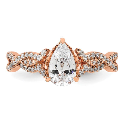 14K Rose Gold Criss Cross (Holds 1 Carat (8.00X6.1mm) Pear Center) 1/5 Diamond Semi Mount Engagement Ring