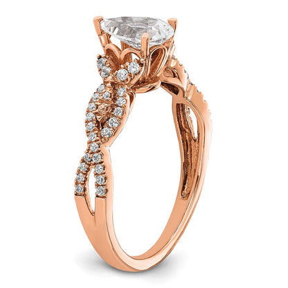 14K Rose Gold Criss Cross (Holds 1 Carat (8.00X6.1mm) Pear Center) 1/5 Diamond Semi Mount Engagement Ring