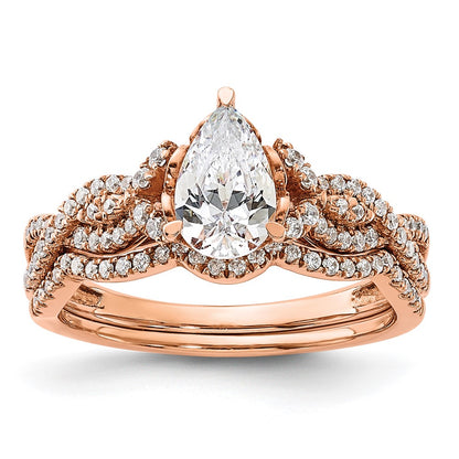14K Rose Gold Criss Cross (Holds 1 Carat (8.00X6.1mm) Pear Center) 1/5 Diamond Semi Mount Engagement Ring