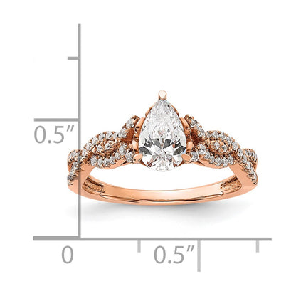 14K Rose Gold Criss Cross (Holds 1 Carat (8.00X6.1mm) Pear Center) 1/5 Diamond Semi Mount Engagement Ring