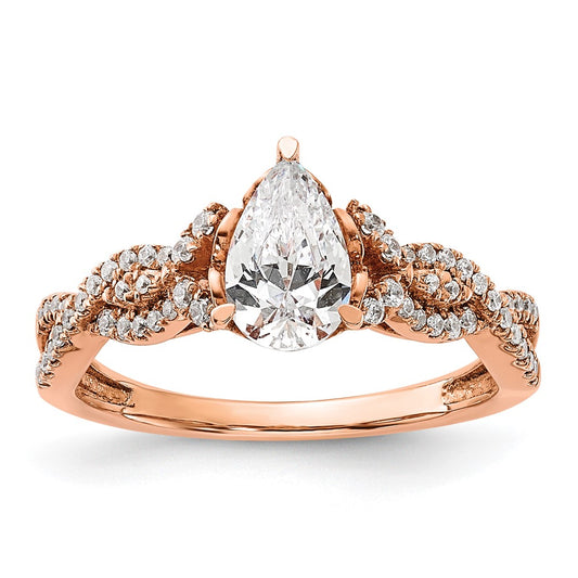 14K Rose Gold Criss Cross (Holds 1 Carat (8.00X6.1mm) Pear Center) 1/5 Diamond Semi Mount Engagement Ring
