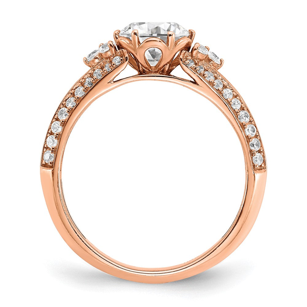 14K Rose Gold (Holds 1 Carat (6.5mm) Round Center) 1/3 Diamond Semi Mount Engagement Ring