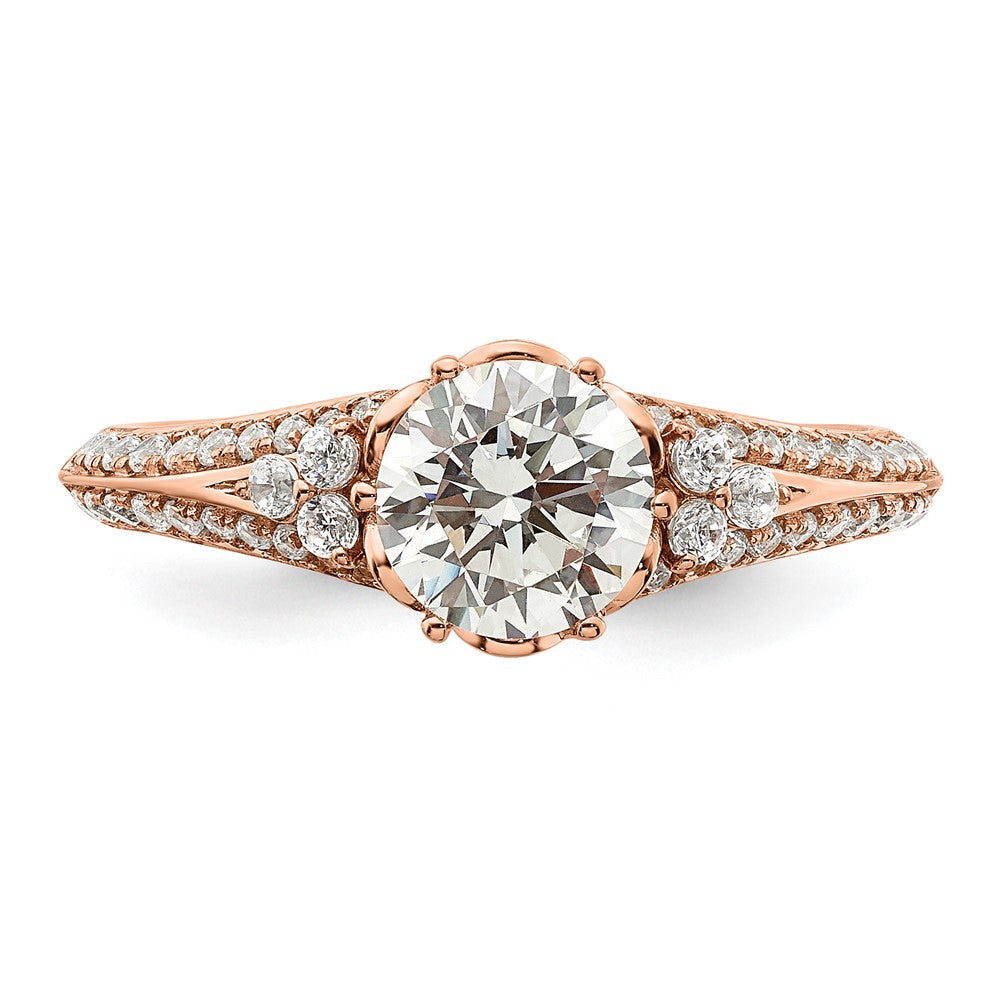 14K Rose Gold (Holds 1 Carat (6.5mm) Round Center) 1/3 Diamond Semi Mount Engagement Ring