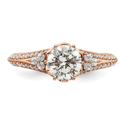 14K Rose Gold (Holds 1 Carat (6.5mm) Round Center) 1/3 Diamond Semi Mount Engagement Ring