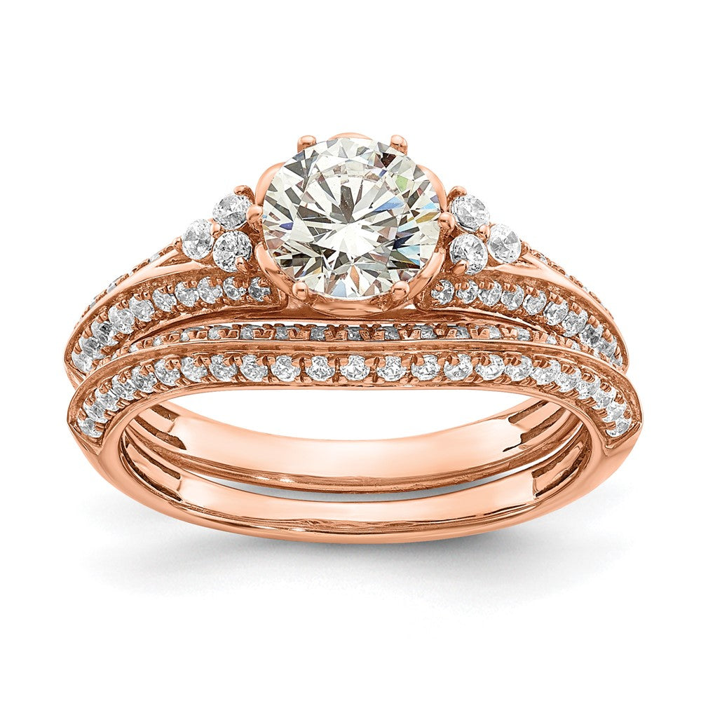 14K Rose Gold (Holds 1 Carat (6.5mm) Round Center) 1/3 Diamond Semi Mount Engagement Ring