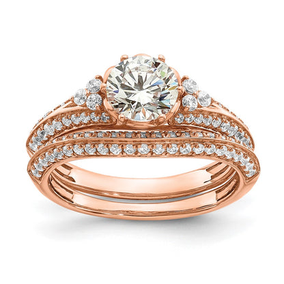 14K Rose Gold (Holds 1 Carat (6.5mm) Round Center) 1/3 Diamond Semi Mount Engagement Ring
