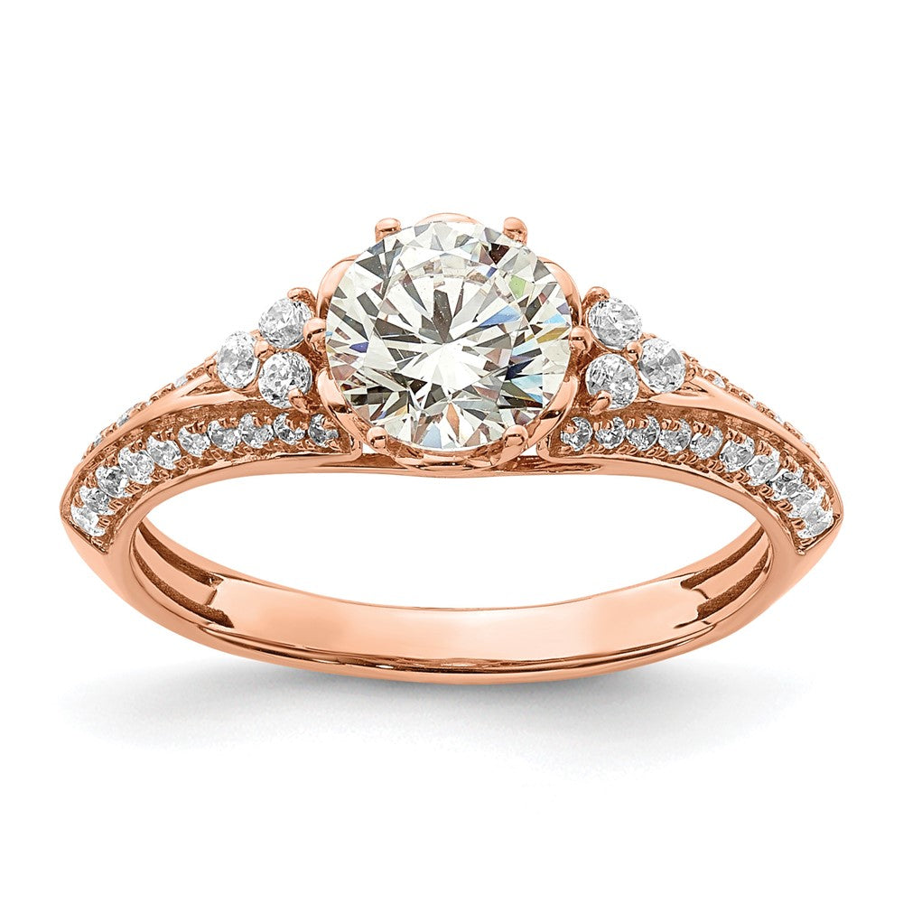 14K Rose Gold (Holds 1 Carat (6.5mm) Round Center) 1/3 Diamond Semi Mount Engagement Ring