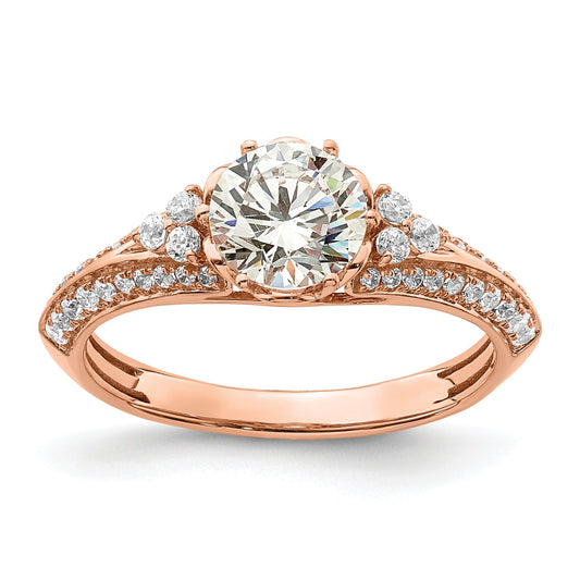14K Rose Gold (Holds 1 Carat (6.5mm) Round Center) 1/3 Diamond Semi Mount Engagement Ring
