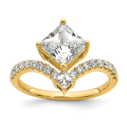 14K Yellow Gold Asymmetric (Holds 1.5 Carat (6.5mm) Princess Center) 1/2 Diamond Semi Mount Engagement Ring