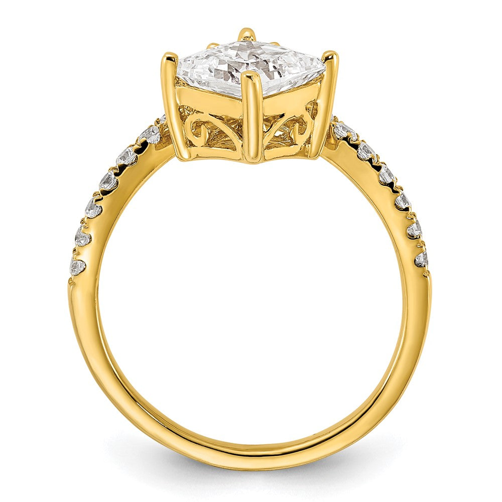 14K Yellow Gold Asymmetric (Holds 1.5 Carat (6.5mm) Princess Center) 1/2 Diamond Semi Mount Engagement Ring