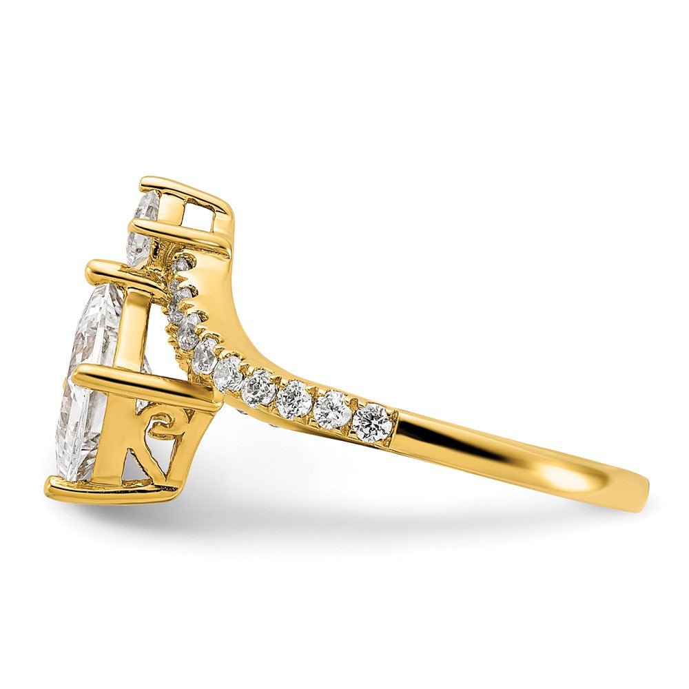 14K Yellow Gold Asymmetric (Holds 1.5 Carat (6.5mm) Princess Center) 1/2 Diamond Semi Mount Engagement Ring