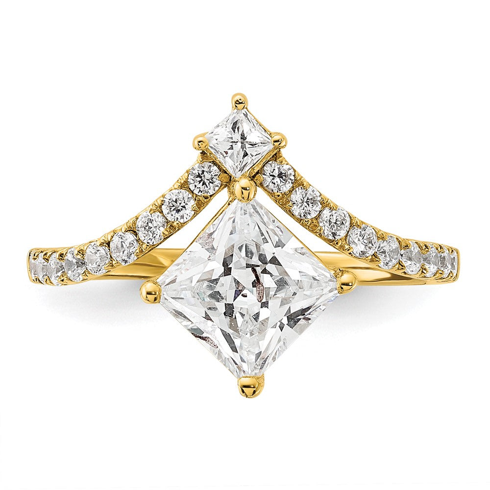 14K Yellow Gold Asymmetric (Holds 1.5 Carat (6.5mm) Princess Center) 1/2 Diamond Semi Mount Engagement Ring