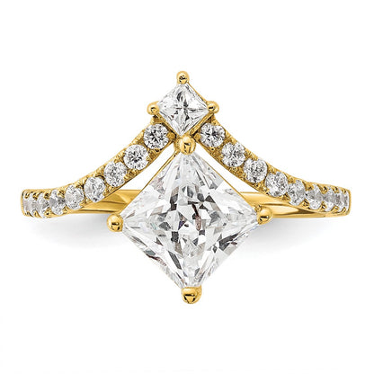 14K Yellow Gold Asymmetric (Holds 1.5 Carat (6.5mm) Princess Center) 1/2 Diamond Semi Mount Engagement Ring