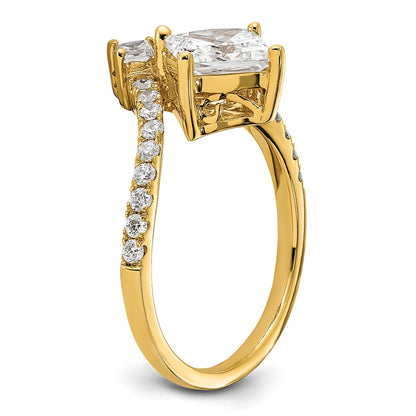 14K Yellow Gold Asymmetric (Holds 1.5 Carat (6.5mm) Princess Center) 1/2 Diamond Semi Mount Engagement Ring