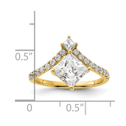 14K Yellow Gold Asymmetric (Holds 1.5 Carat (6.5mm) Princess Center) 1/2 Diamond Semi Mount Engagement Ring