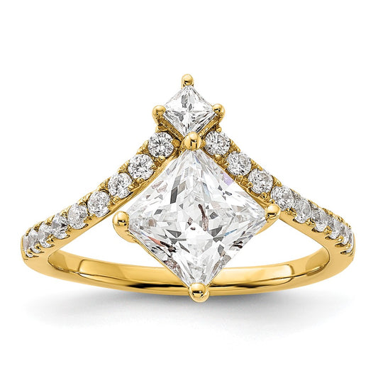 14K Yellow Gold Asymmetric (Holds 1.5 Carat (6.5mm) Princess Center) 1/2 Diamond Semi Mount Engagement Ring