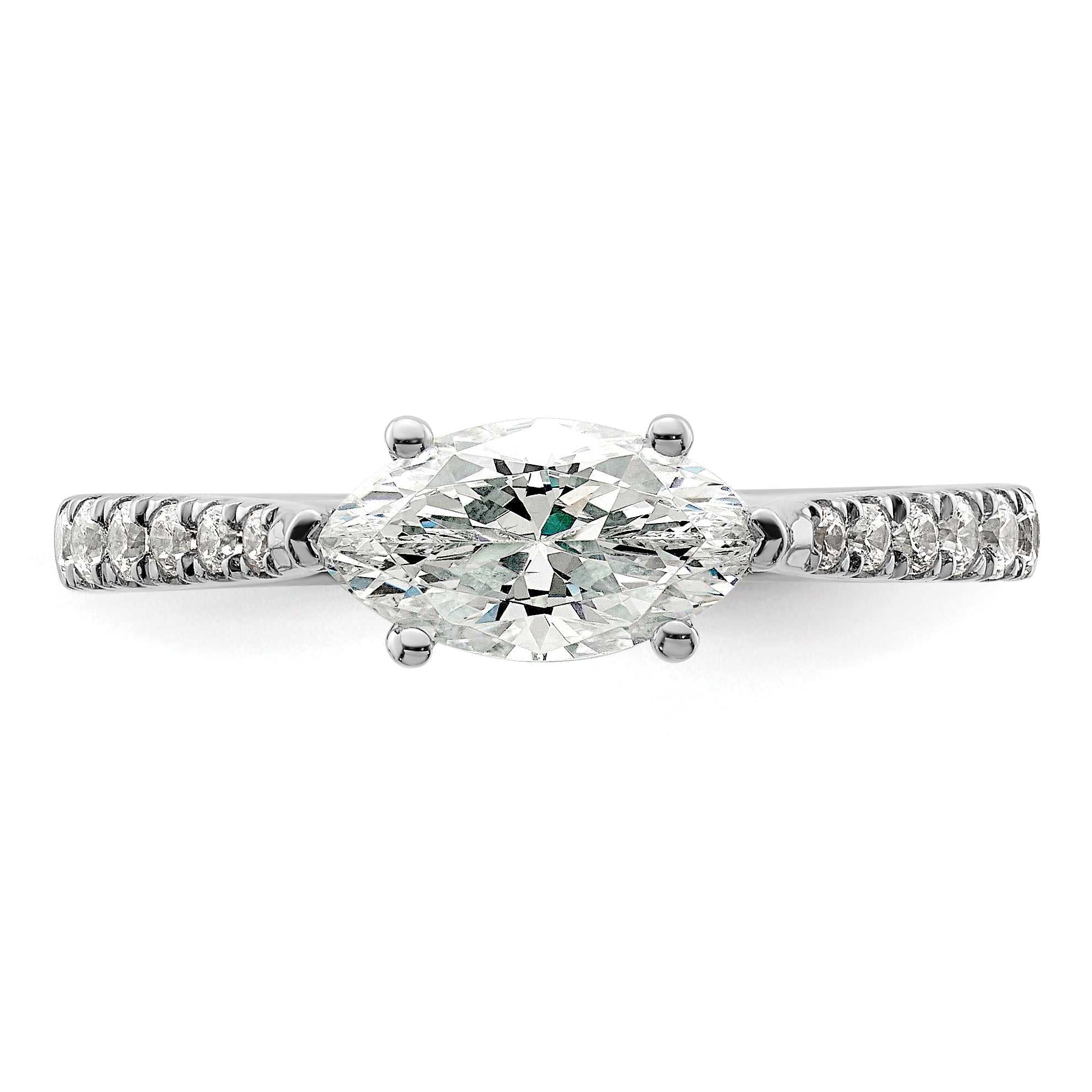 14K White Gold East West (Holds 3/4 Carat (9.2X5.00mm) Marquise Center) 1/5 Diamond Semi Mount Engagement Ring