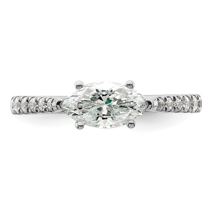 14K White Gold East West (Holds 3/4 Carat (9.2X5.00mm) Marquise Center) 1/5 Diamond Semi Mount Engagement Ring