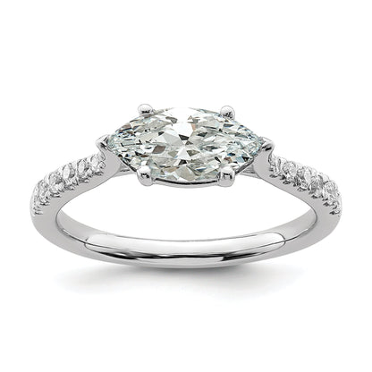 14K White Gold East West (Holds 3/4 Carat (9.2X5.00mm) Marquise Center) 1/5 Diamond Semi Mount Engagement Ring