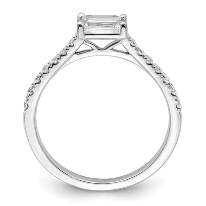 14K White Gold East West (Holds 3/4 Carat (6.1X4.5mm) Emerald Cut Center) 1/4 Diamond Semi Mount Engagement Ring