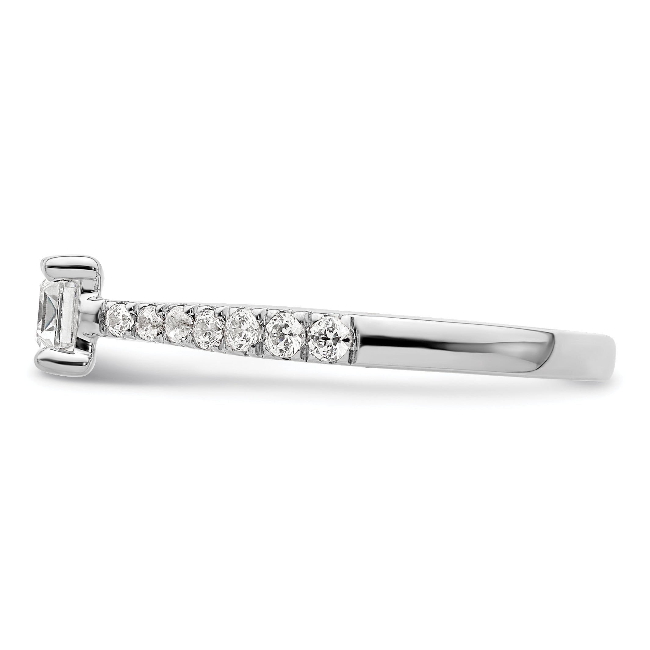 14K White Gold East West (Holds 3/4 Carat (6.1X4.5mm) Emerald Cut Center) 1/4 Diamond Semi Mount Engagement Ring