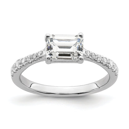 14K White Gold East West (Holds 3/4 Carat (6.1X4.5mm) Emerald Cut Center) 1/4 Diamond Semi Mount Engagement Ring