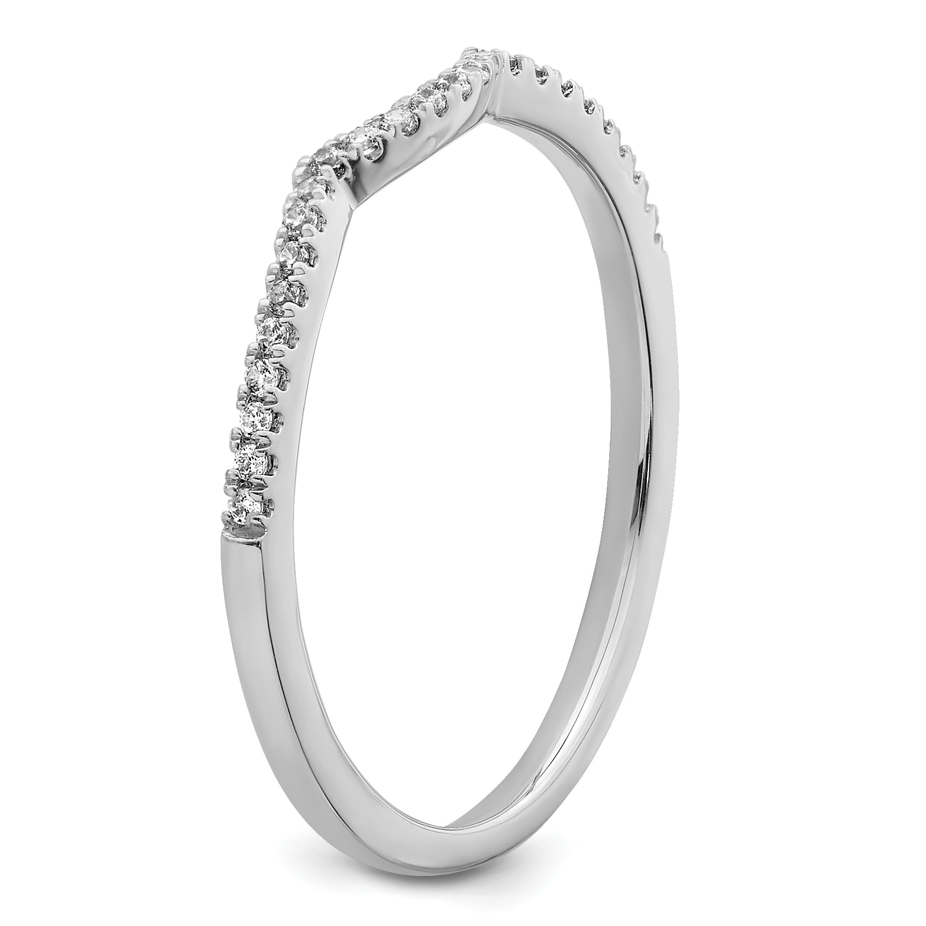 14K White Gold 1/15 Carat Diamond Contoured Complete Wedding Band