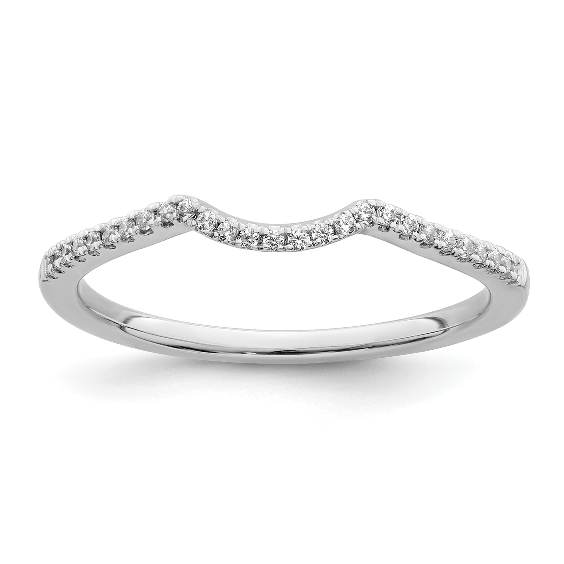 14K White Gold 1/15 Carat Diamond Contoured Complete Wedding Band