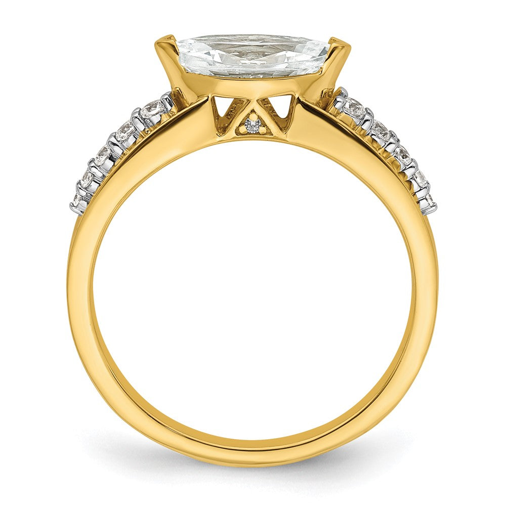 14K Two Tone East West (Holds 3/4 Carat (9.2X5.00mm) Marquise Center) 1/8 Diamond Semi Mount Engagement Ring