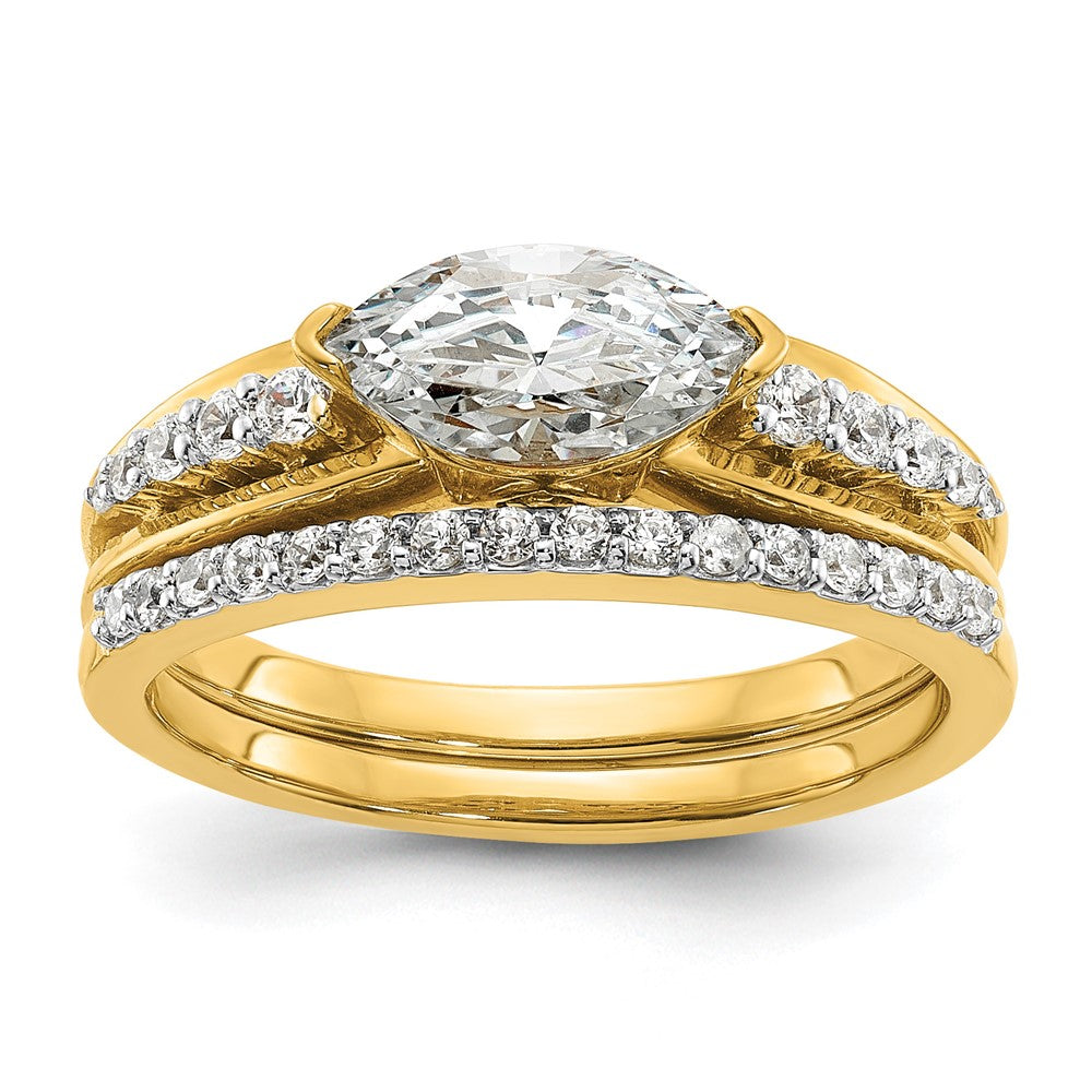 14K Two Tone East West (Holds 3/4 Carat (9.2X5.00mm) Marquise Center) 1/8 Diamond Semi Mount Engagement Ring