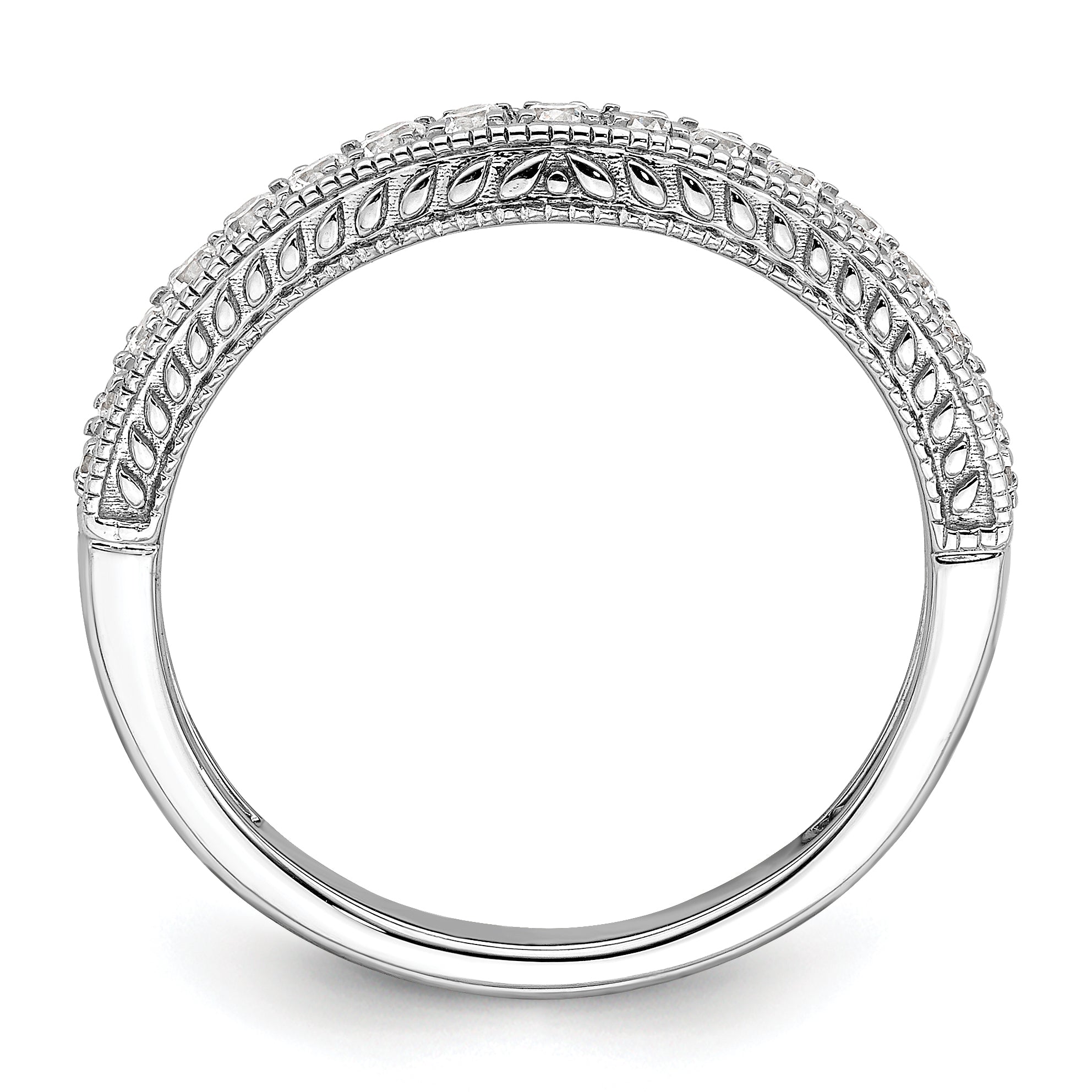 14K White Gold 1/4 Carat Diamond Contoured Complete Wedding Band