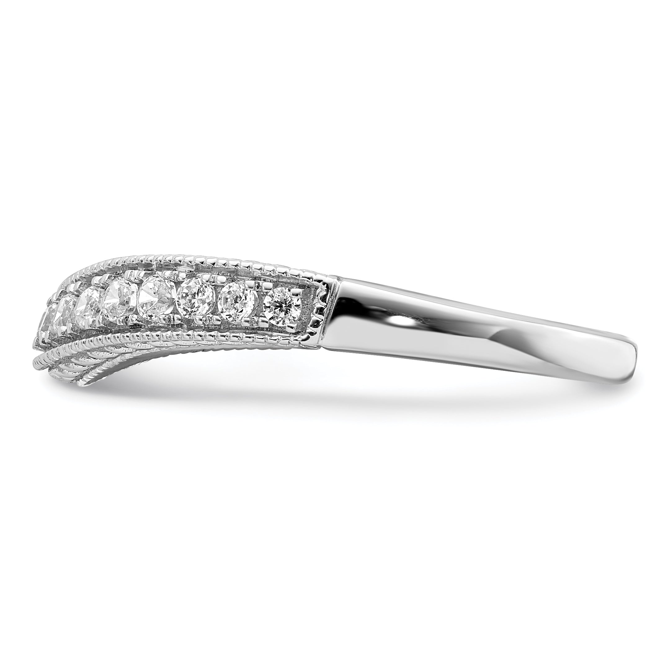 14K White Gold 1/4 Carat Diamond Contoured Complete Wedding Band