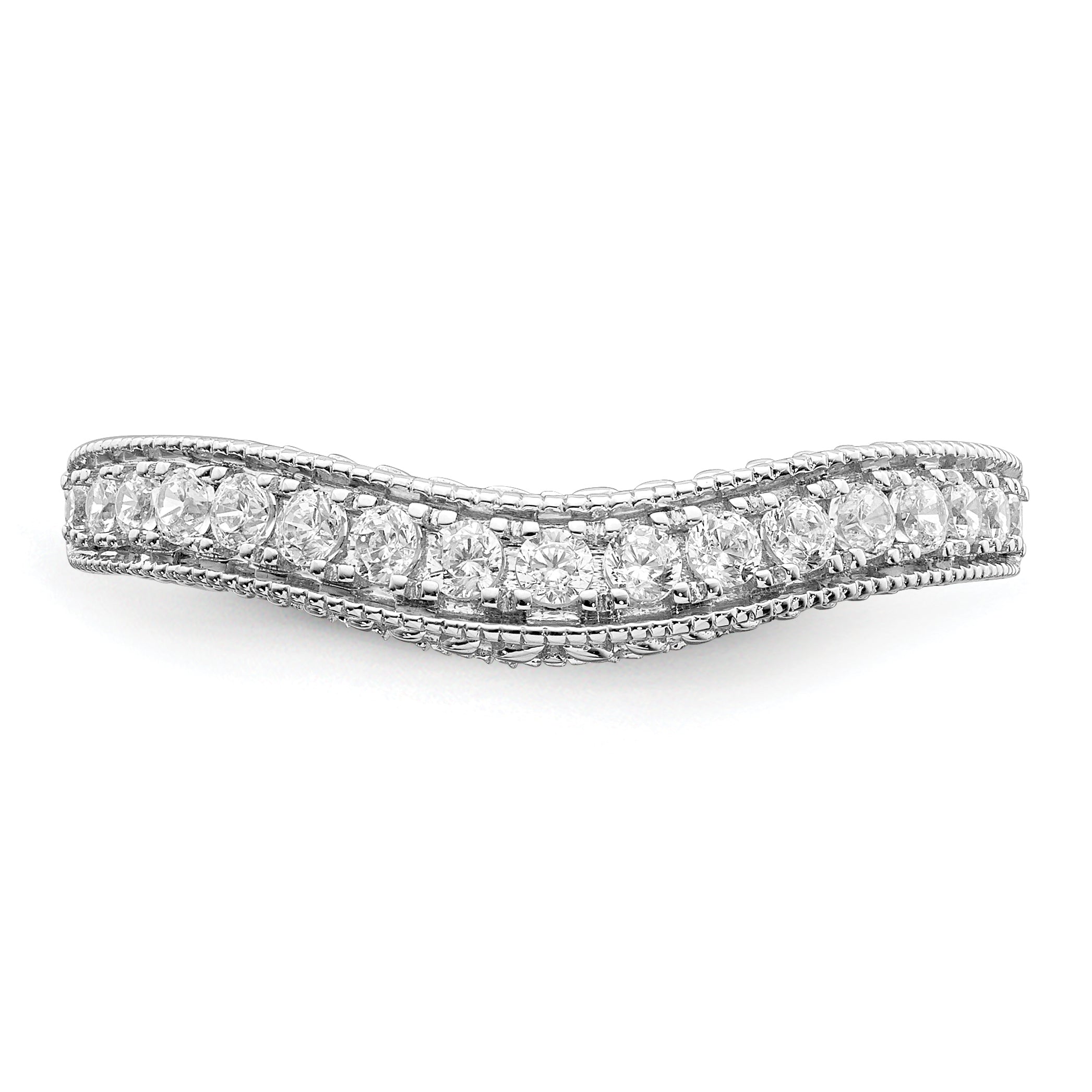 14K White Gold 1/4 Carat Diamond Contoured Complete Wedding Band