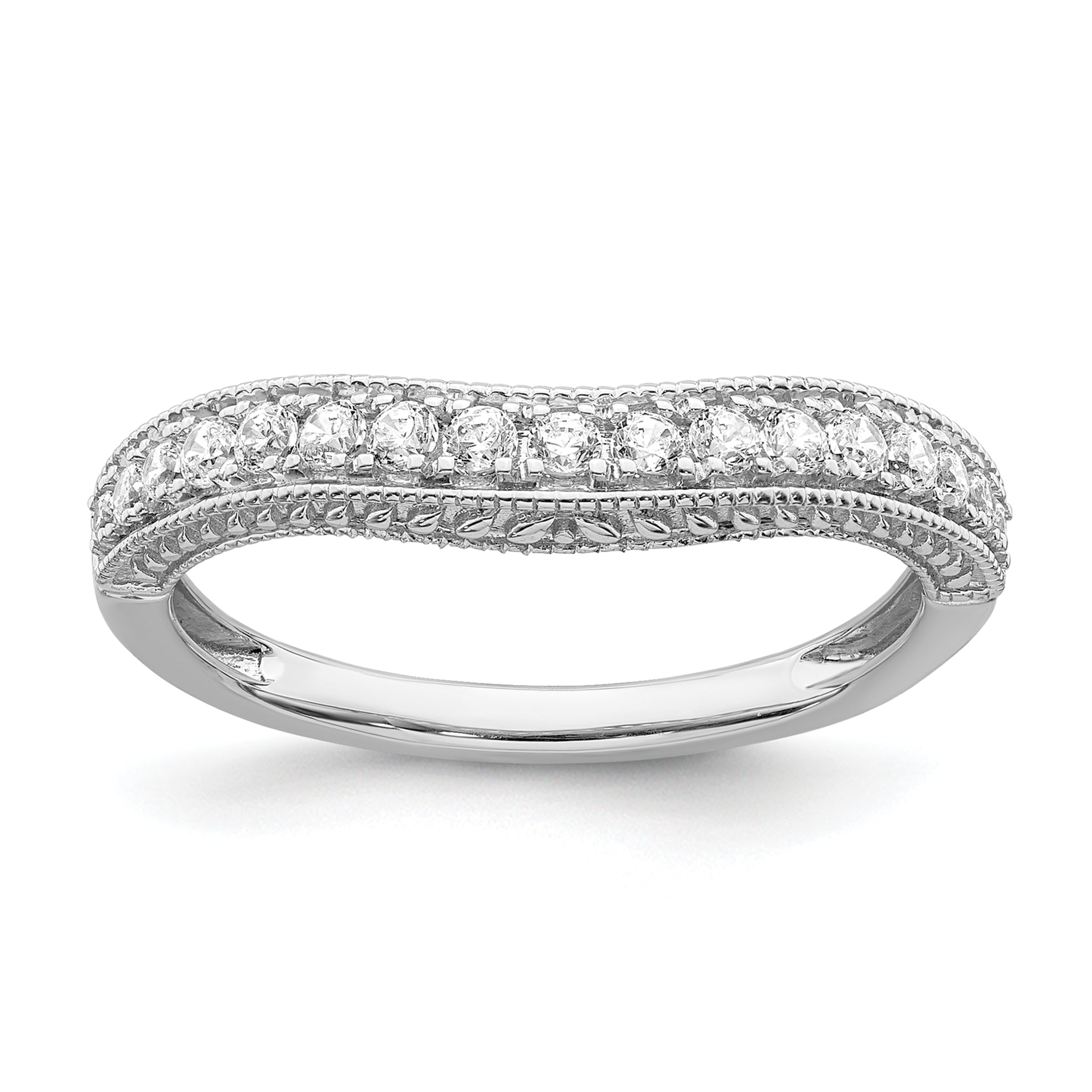 14K White Gold 1/4 Carat Diamond Contoured Complete Wedding Band