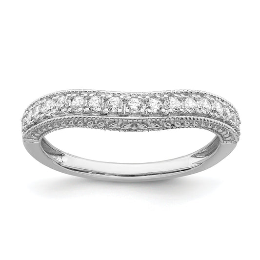 14K White Gold 1/4 Carat Diamond Contoured Complete Wedding Band