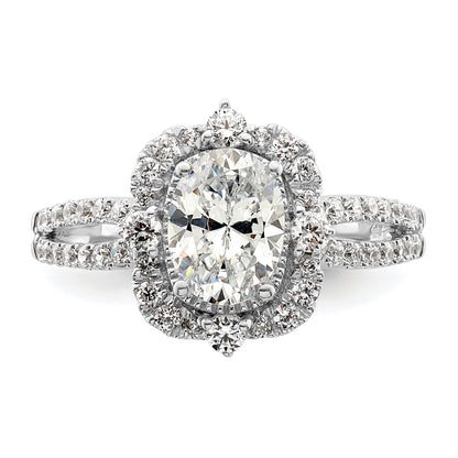 14K White Gold Vintage Halo (Holds 1 Carat (8.0X6.1mm) Oval Center) 5/8 Diamond Semi Mount Engagement Ring