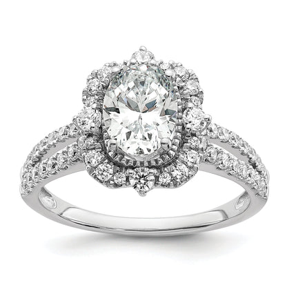 14K White Gold Vintage Halo (Holds 1 Carat (8.0X6.1mm) Oval Center) 5/8 Diamond Semi Mount Engagement Ring