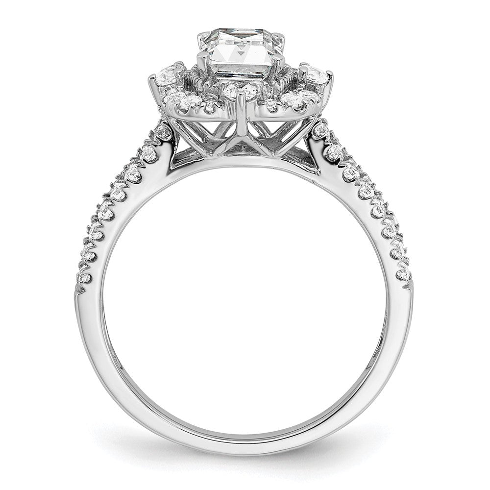 14K White Gold Vintage Halo (Holds 1 Carat (6.9X5.2mm) Emerald Cut Center) 5/8 Diamond Semi Mount Engagement Ring
