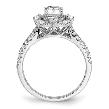 14K White Gold Vintage Halo (Holds 1 Carat (6.9X5.2mm) Emerald Cut Center) 5/8 Diamond Semi Mount Engagement Ring